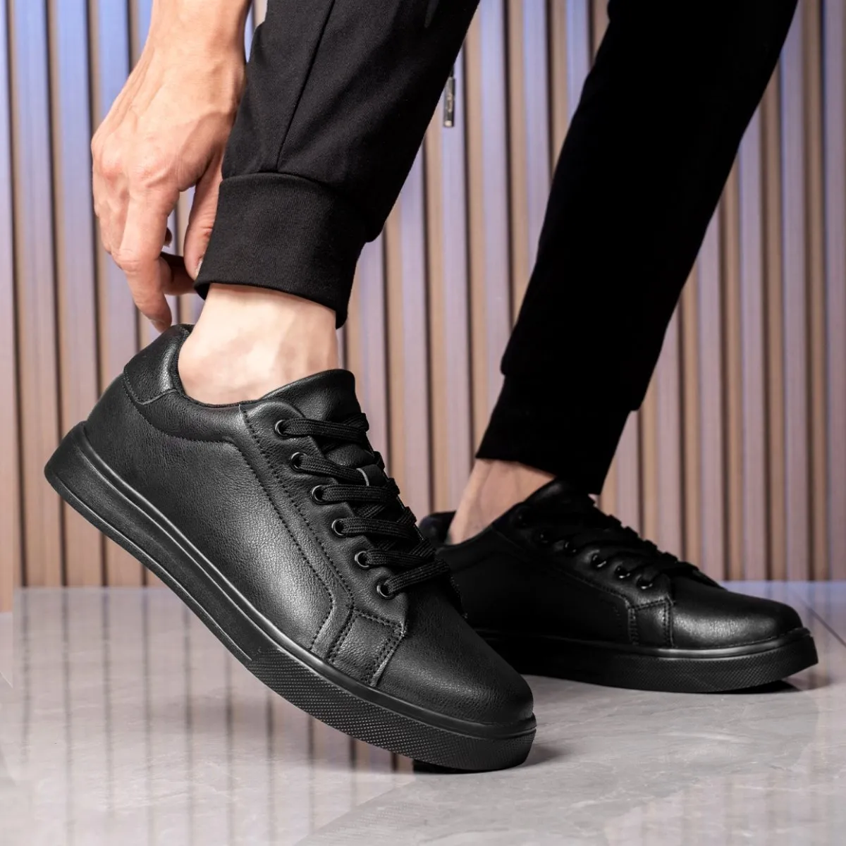 all black dress sneakers men Men's Premier Low Top In Black Matte Leather main image 1
