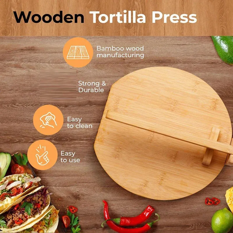 Wooden Tortilla Press – 5.5 Inch Bamboo Tortilla Maker, Hand Press For Flour & Corn Tortillas, Roti, Arepas - View #12