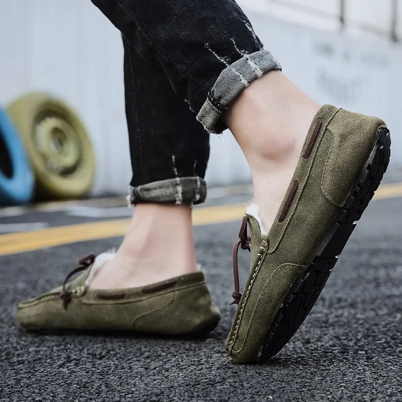 Mocasines de ante afelpado para hombre, informales, de marca, cálidos, de piel, para invierno, sin cordones, planos, para conducir, náuticos_voghion.com