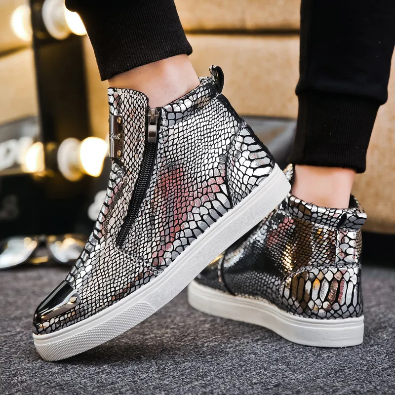 Luxury Glitter High Top Sneakers for Men Fashion Ankle Boots with Zipper  Shop New Fashion Mens Shoes Now!