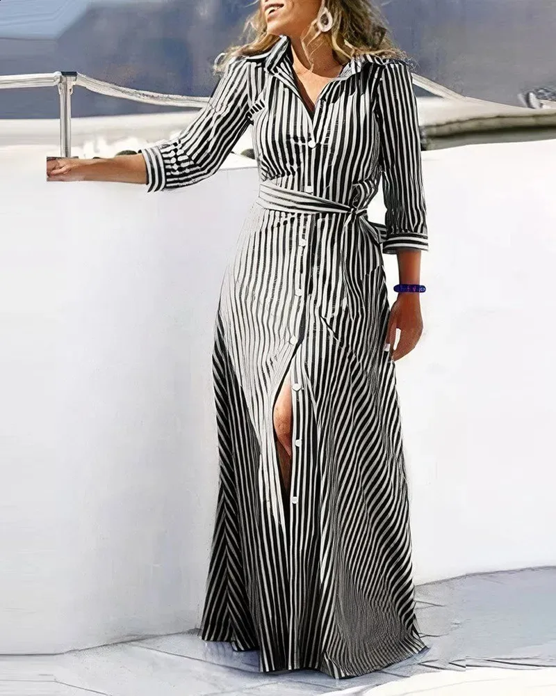 Lace-Up Shirt Dress for Women, Elegant Spring Fashion Long