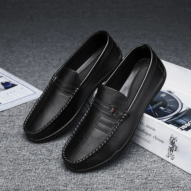 Neu Weiß Leder Casual Marke Schwarz Formale Kleid Designer Männer Loafer Atmungs Slip auf Fahren Schuhe_voghion.com