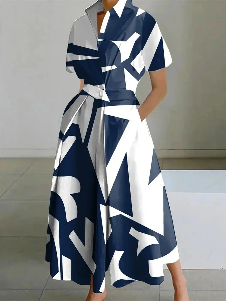 Elegant Geometric Printing Turndown Collar Shirt Dress Dresses Elegant Geometric Printing Turndown Collar Shirt Dress Dresses