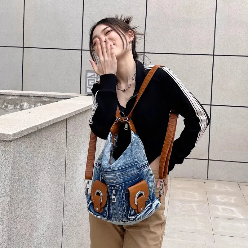 Y2k Denim Shoulder Bag - Trendy High-Capacity Crossbody, Shop Now