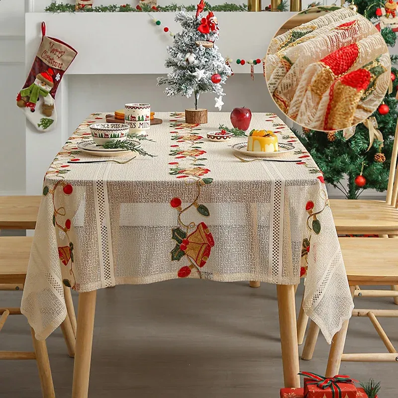 Elegant Beige & Red Christmas Tablecloth - Perfect for Holiday Dining ...