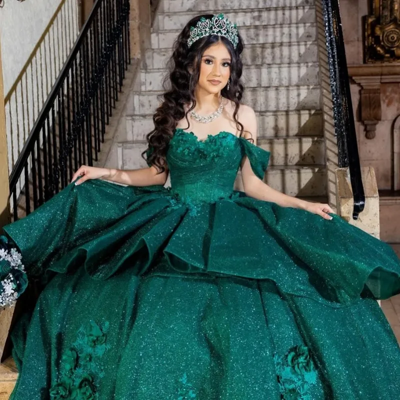 Mexican Emerald Green Tulle Ball Gown Dress with Lace-Up Back and Beaded  Bow Embellishments from Dhgate Quinceanera Dresses - price 303.28