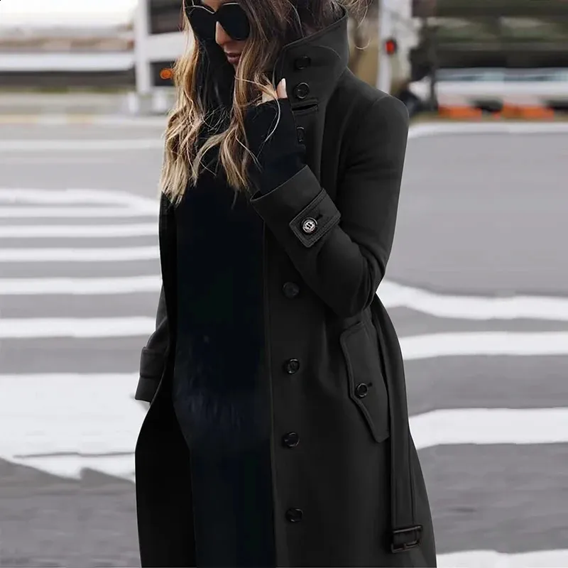 Beokeuioe Cappotto lungo da uomo, cappotto invernale casual, trench, tinta unita, cappotto di lana con bottoni, a maniche lunghe, giacca invernale da lavoro, giacca a vento, marrone, M