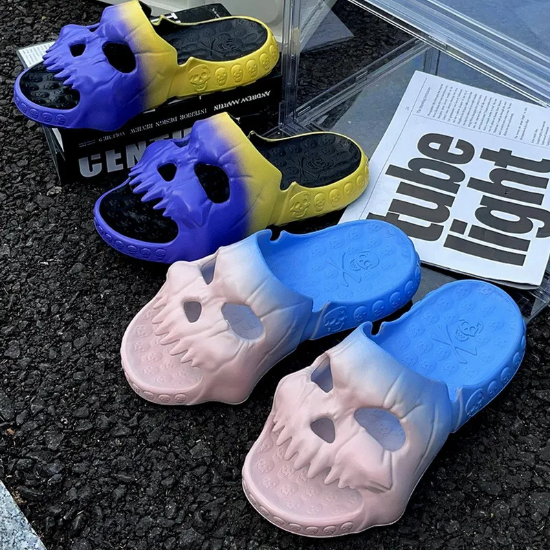 Summer Personalized Tie-Dye Skull Slides for Men Soft EVA  display picture 3