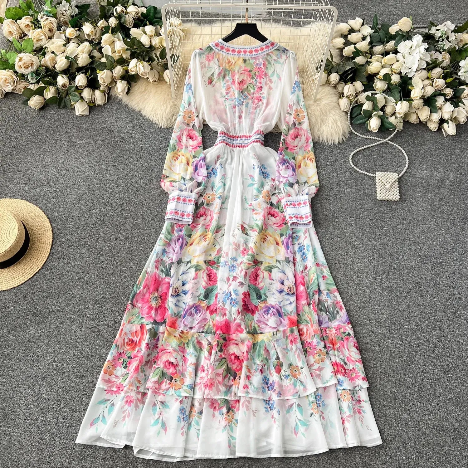 chinese dress ladies Revery Floral Long Sleeve Maxi Dress main image 0