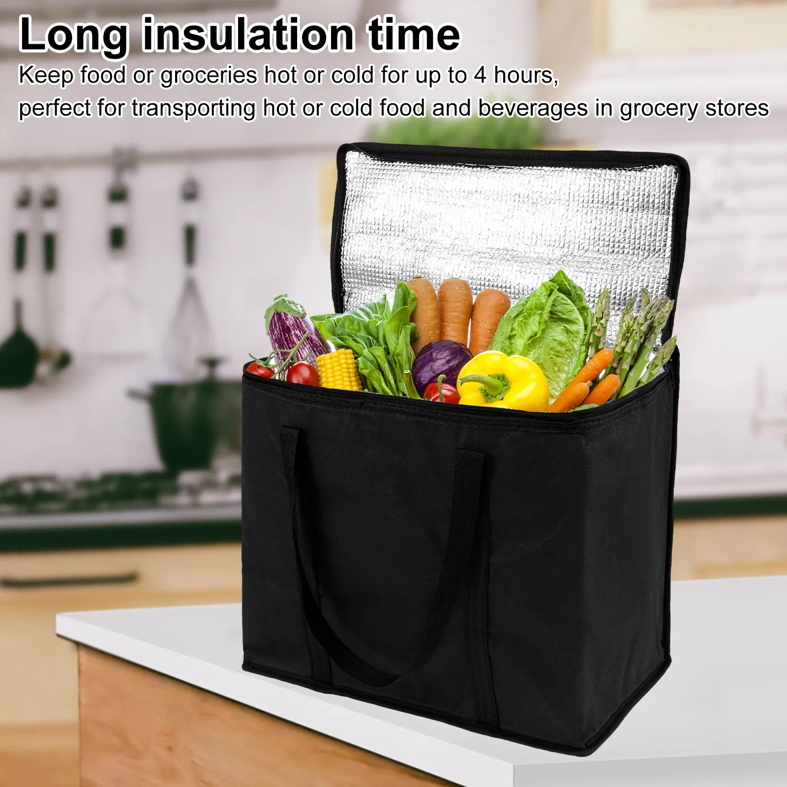 Collapsible Insulated Lunch Bags for Food Delivery 2 Pack Reusable Waterproof Grocery Bags with Zipper Keeps Food Hot or Cold