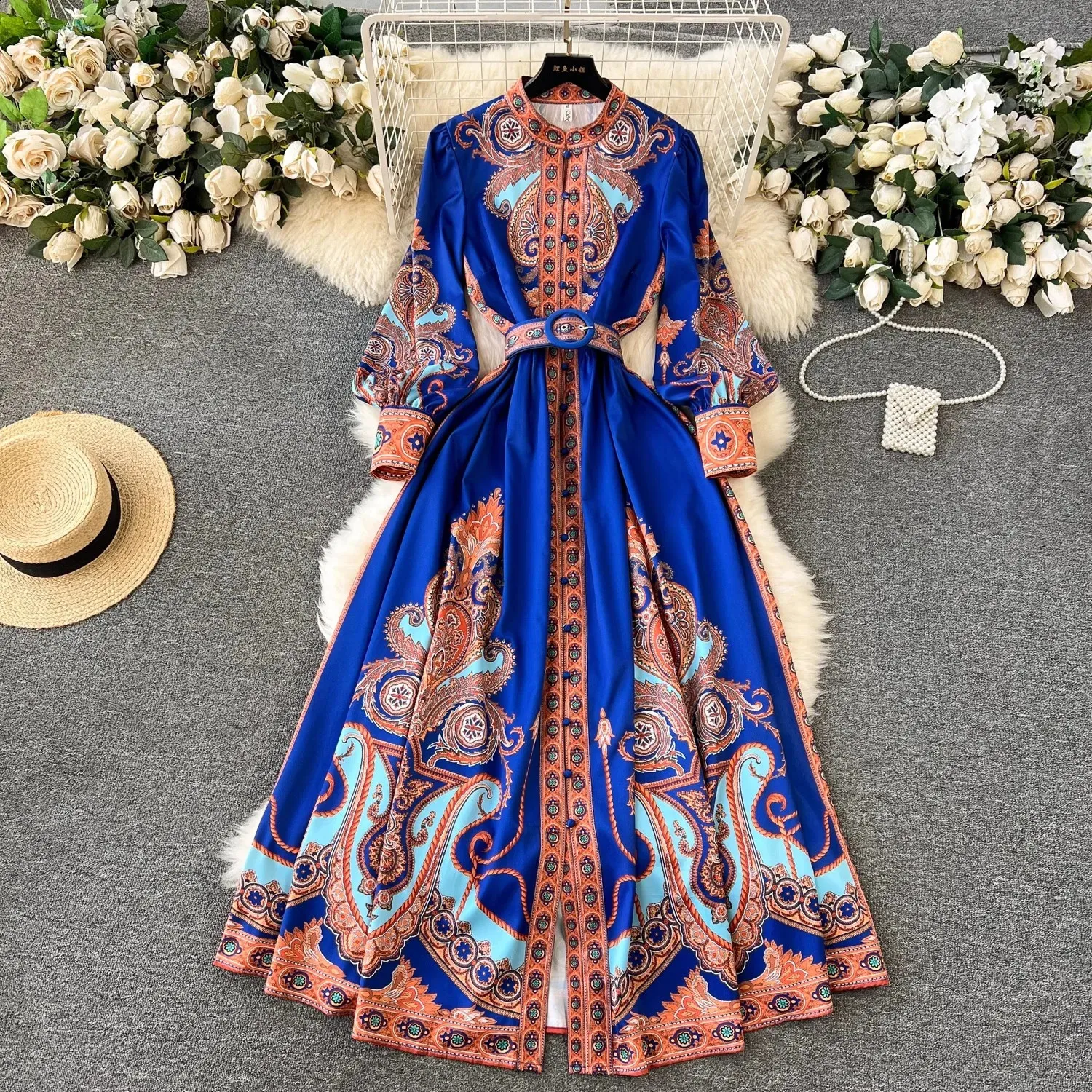 chinese dress ladies Santiago 3 Maxi Dress - Blue Paisley Flowers