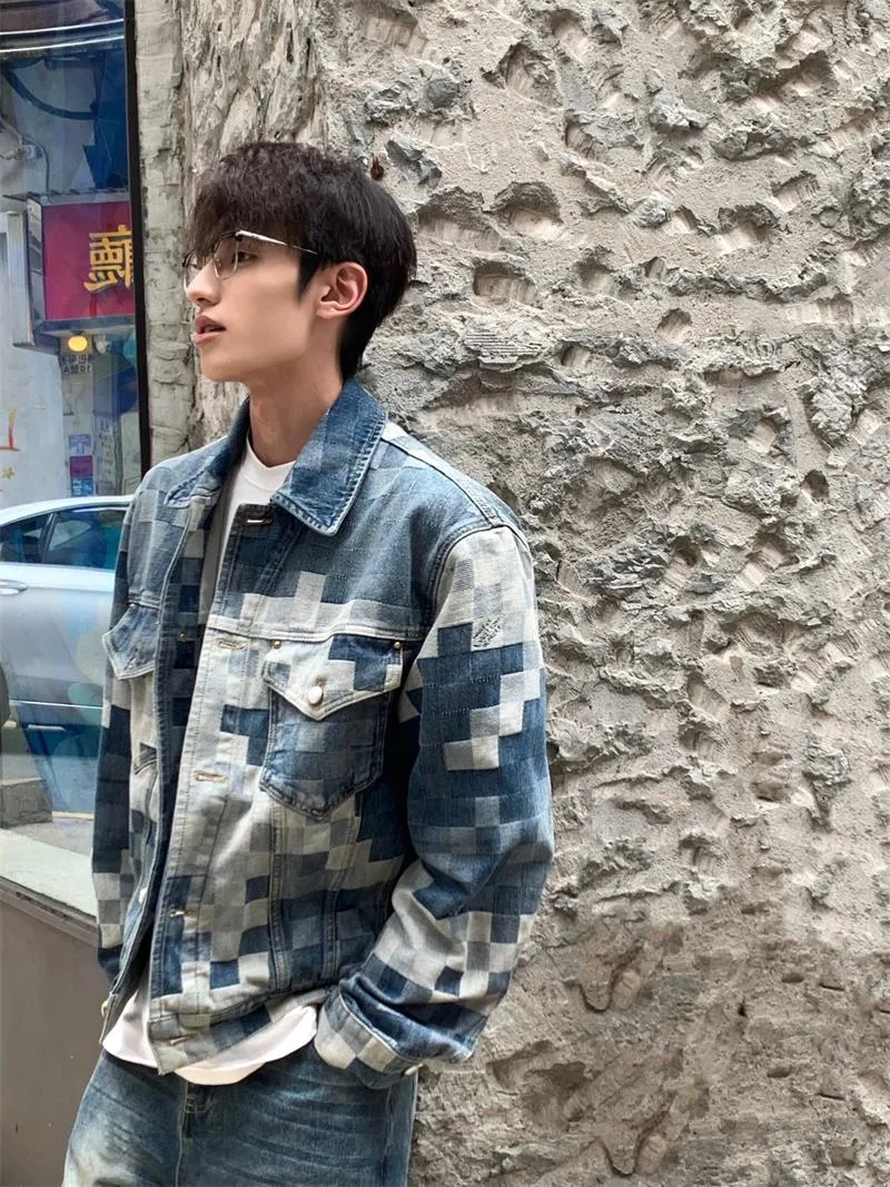 Premium Denim Jean Jackets for Women Men Stylish Checkerboard Design,  Shop Now!