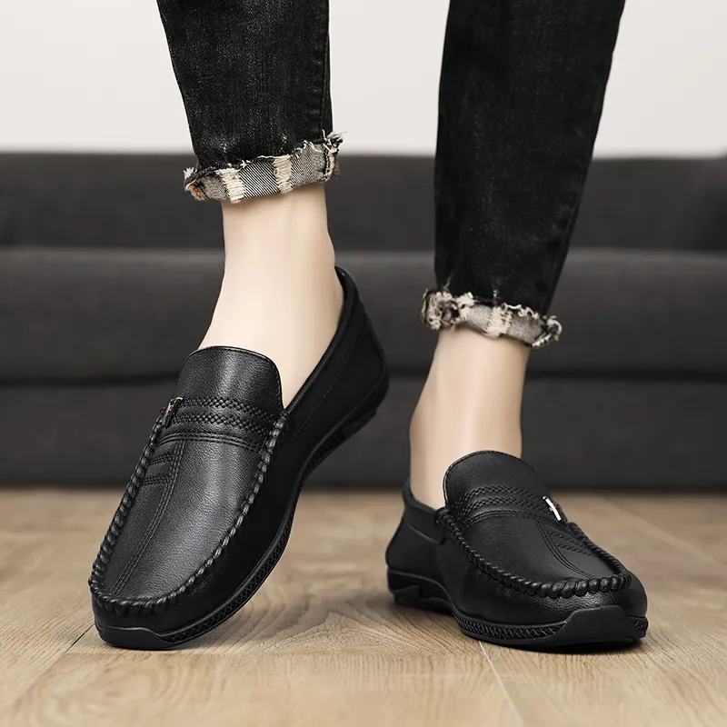Neu Weiß Leder Casual Marke Schwarz Formale Kleid Designer Männer Loafer Atmungs Slip auf Fahren Schuhe_voghion.com