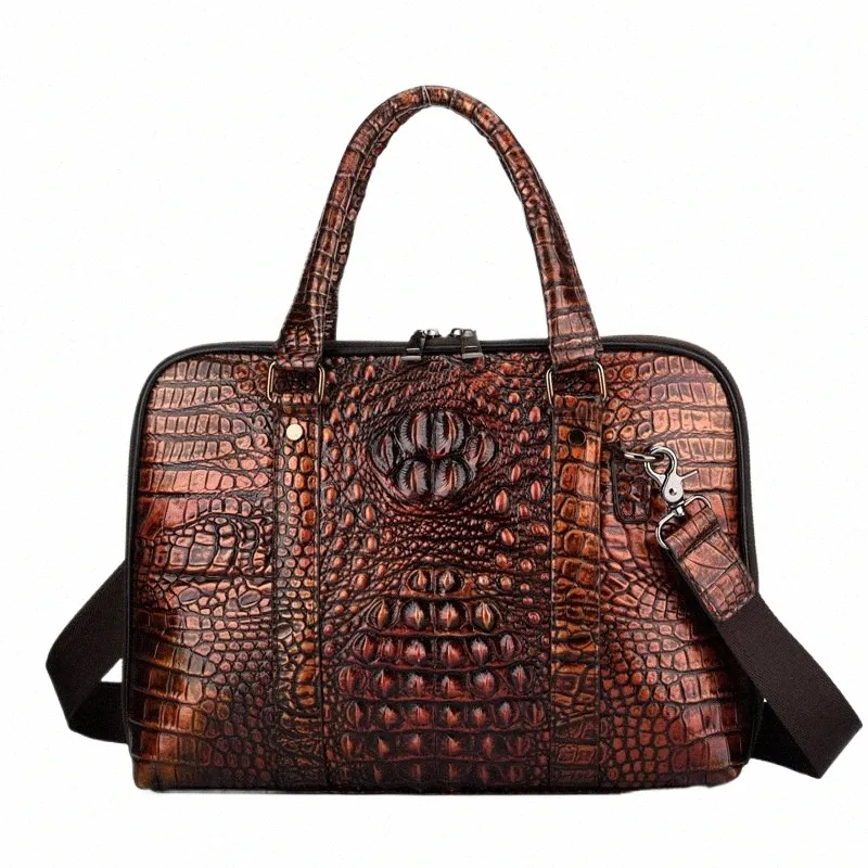 Genuine Leather Crocodile Briefcase for Men Business Handbag