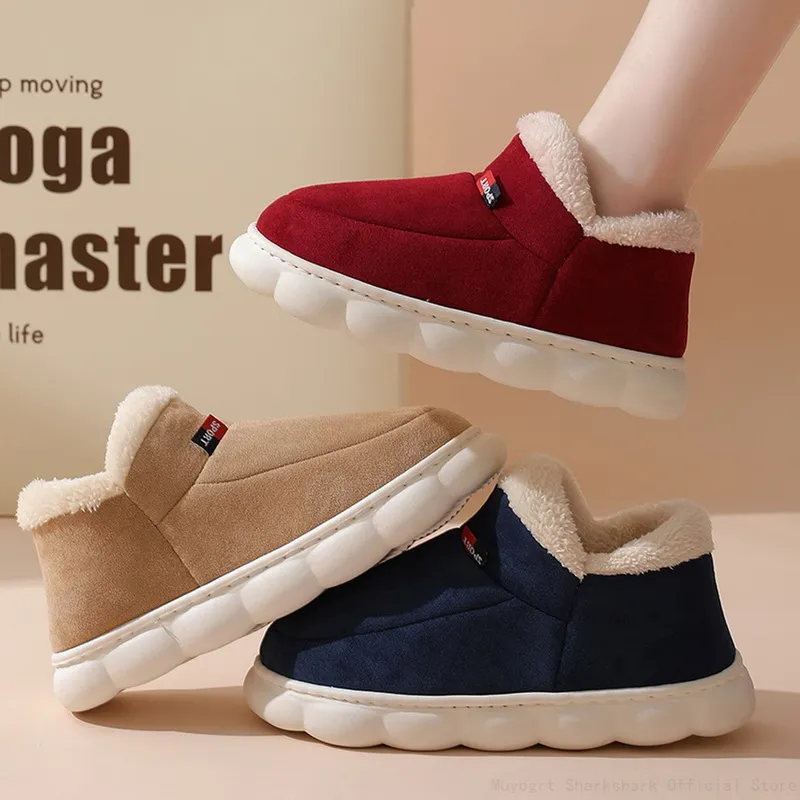 Warm Cotton Slippers For Women And Men Plush Slip On House Shoes