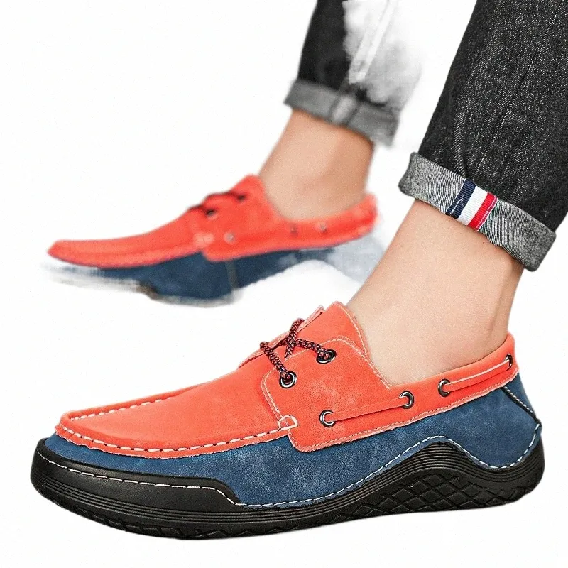 Mens Large Size Leather Boat Shoes: 45-46 Casual Driving Moccasins - Main Image