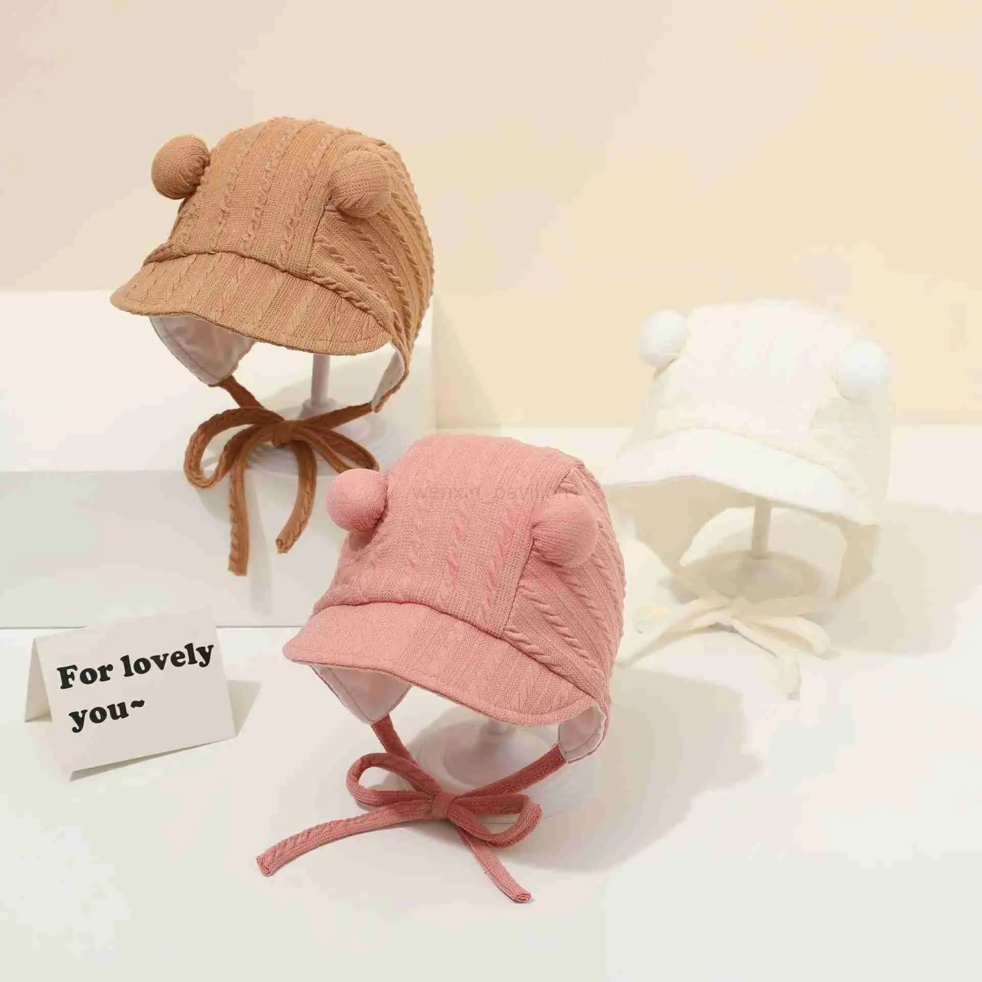 Baby Windproof Ear Protection Cap Cotton Newborn Fetal Hat for Spring  Autumn, Sunscreen Visors, Cute Double Ball Infant Beanie