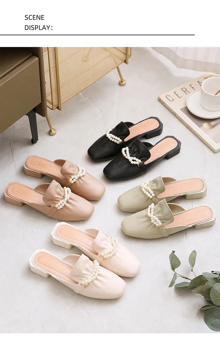 パンプス Women's Bersenko Hanbok Shoes Square Blooper Mules Korean Fashion Slip-On Flat birks sandals for Women - Cute