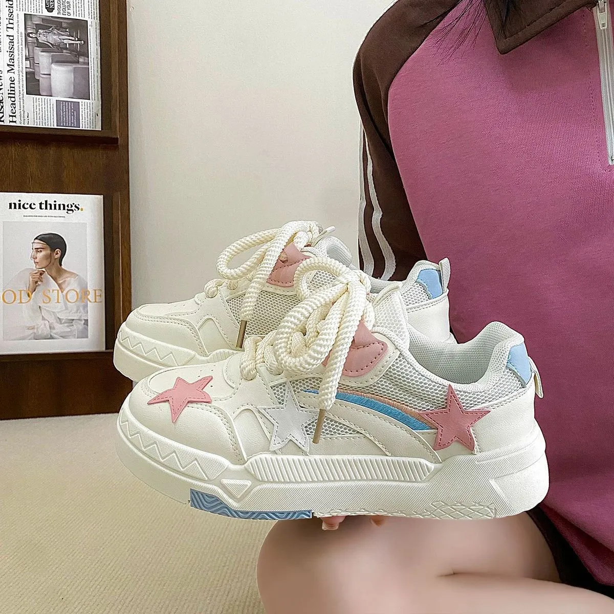 Cute Kawaii Platform Sneakers Womens White Casual Shoes for