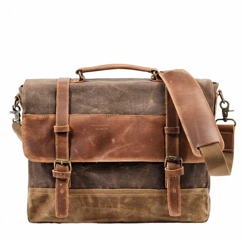 HomaRE. ホマレ OILED/WAX LEATHER BRIEF BAG Vintage Canvas & Leather Briefcase - Waterproof Oil Wax