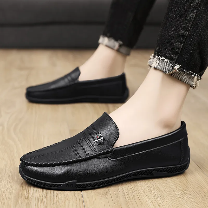 Neu Weiß Leder Casual Marke Schwarz Formale Kleid Designer Männer Loafer Atmungs Slip auf Fahren Schuhe_voghion.com