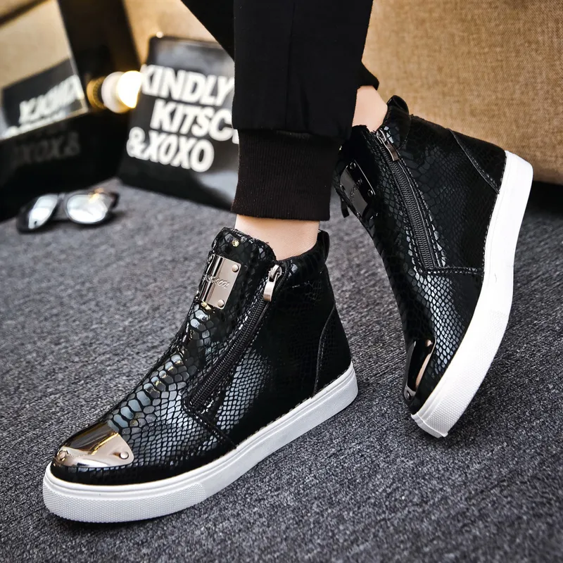 Zipper Silver And Black Designer Shoes Silver Crocodile