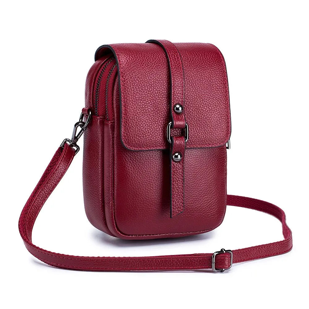 Womens Genuine Leather Mini Crossbody Bag - Stylish Phone