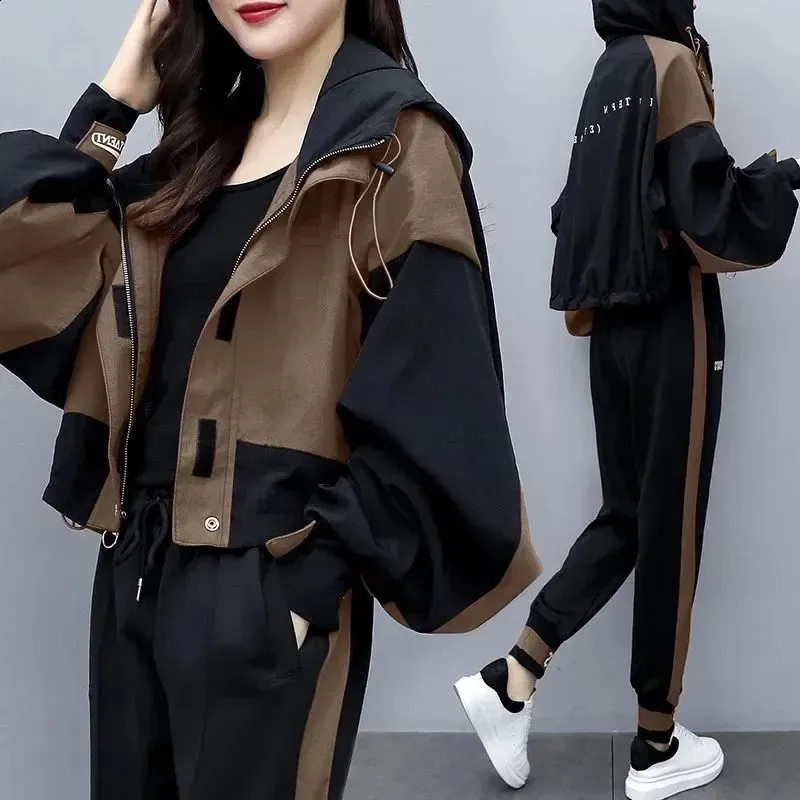 Elegant Womens Tracksuit Set - Korean Style Hoodie & Pants