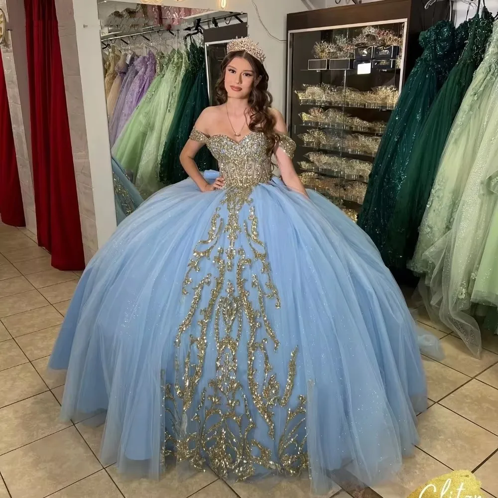 baby blue and gold quinceanera dresses MORILEE #34083 BAHAMA BLUE/SILVER Patterned Glitter Quinceaera Dress with Chandelier Beading