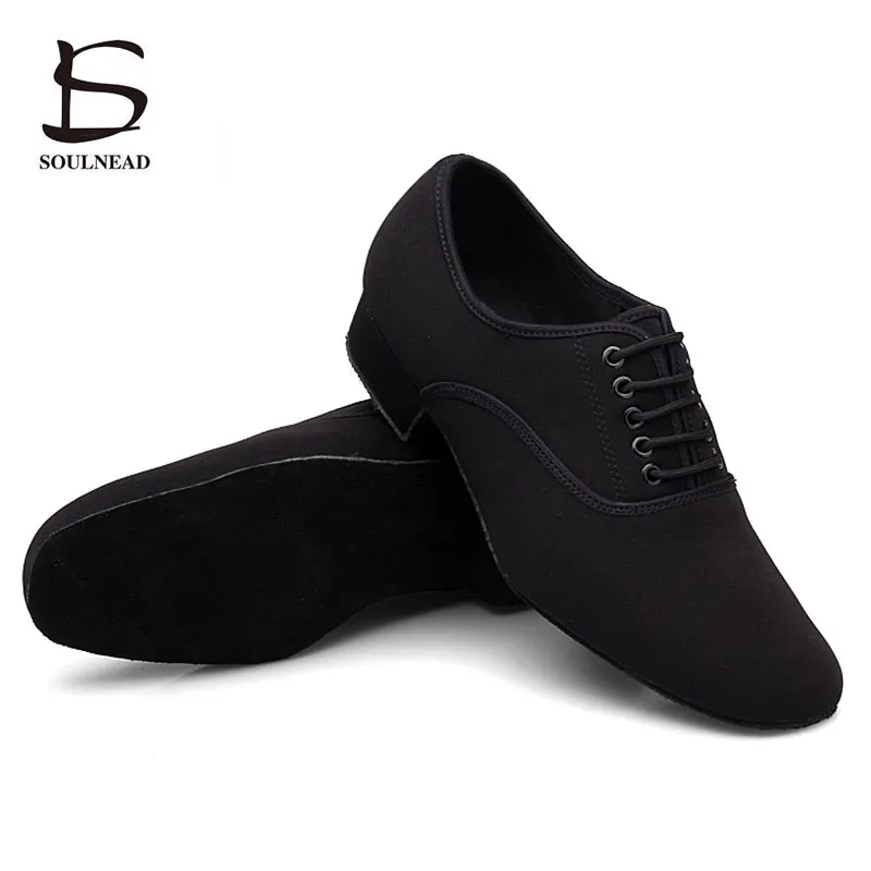 Mens Latin Salsa Dance Shoes Black Cloth Ballroom Shoes Plus Size - Main Image