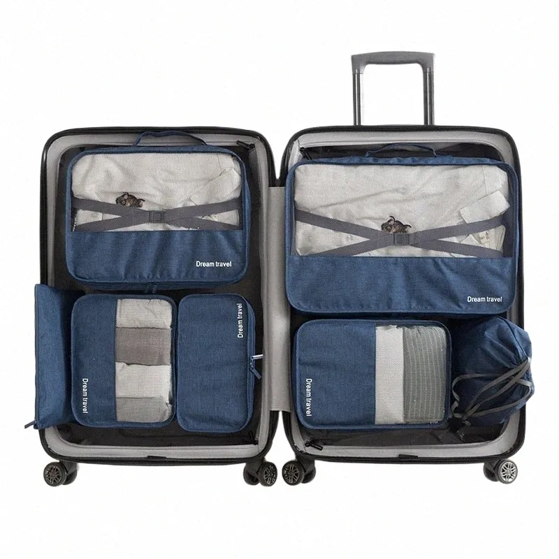 DHgate 24L Travel Storage Bag Set 5pcs Waterproof Packing Cubes and Laundry Bags for Clothes Shoes Underwear Bags Luggage Accessories