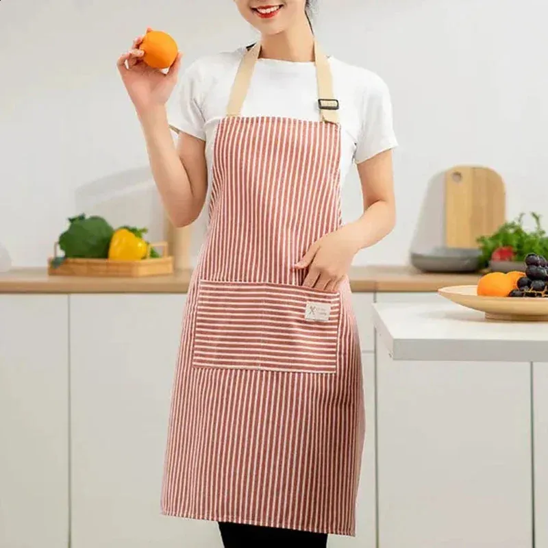Striped Linen Apron Adjustable Neck, Sleeveless Japanese Style