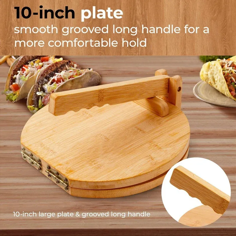 Round Roti Press Premium 10-Inch Wooden Tortilla Press & Roti Maker Set - Includes ...
