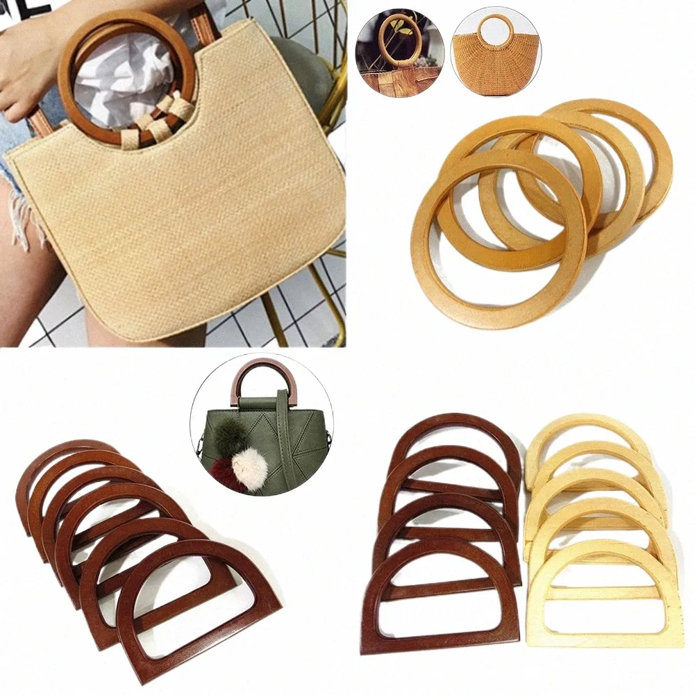 2-Piece Wooden D-Handle Set For DIY Bags - Vintage Gradient Color, 25.5x12cm Replacement Handles