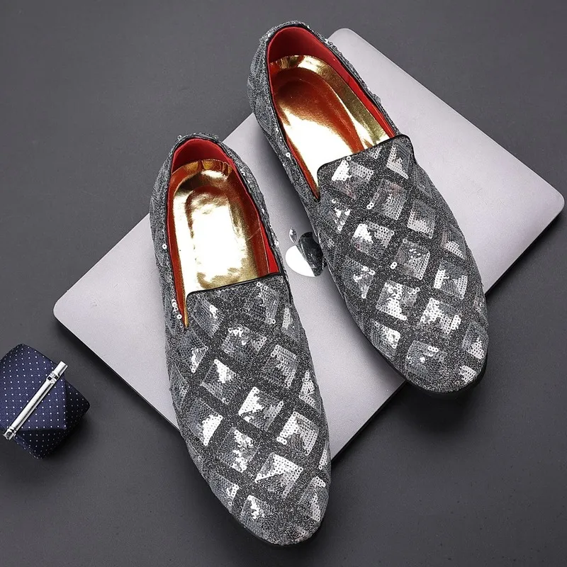 Glitter Mens Silver Loafers Venshinemens Dress Loafers Slip On
