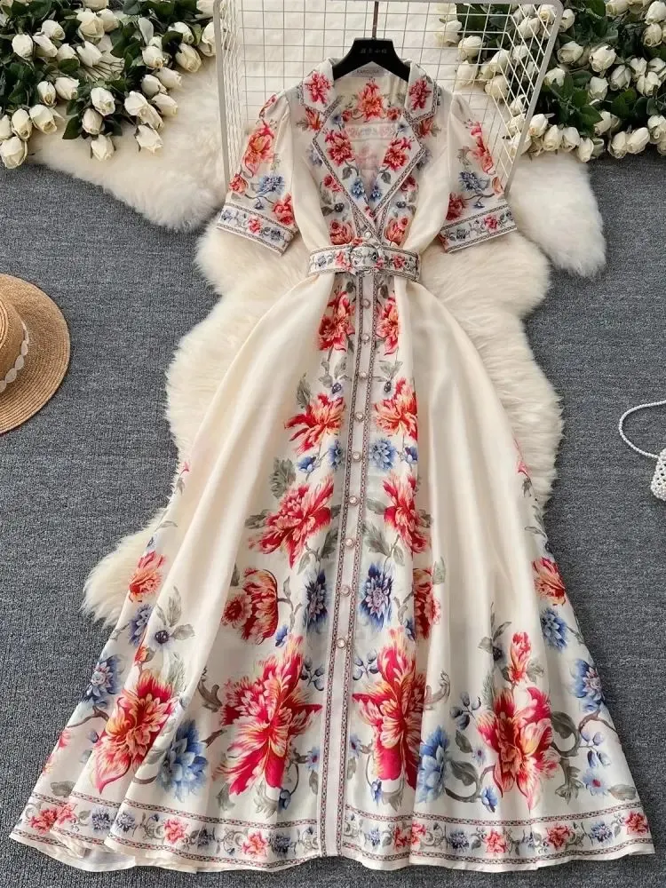knee length dresses for ladies French court style dress for women with sweet lace V-neck buttoned sli –  Lee Nhi Boutique main image 1
