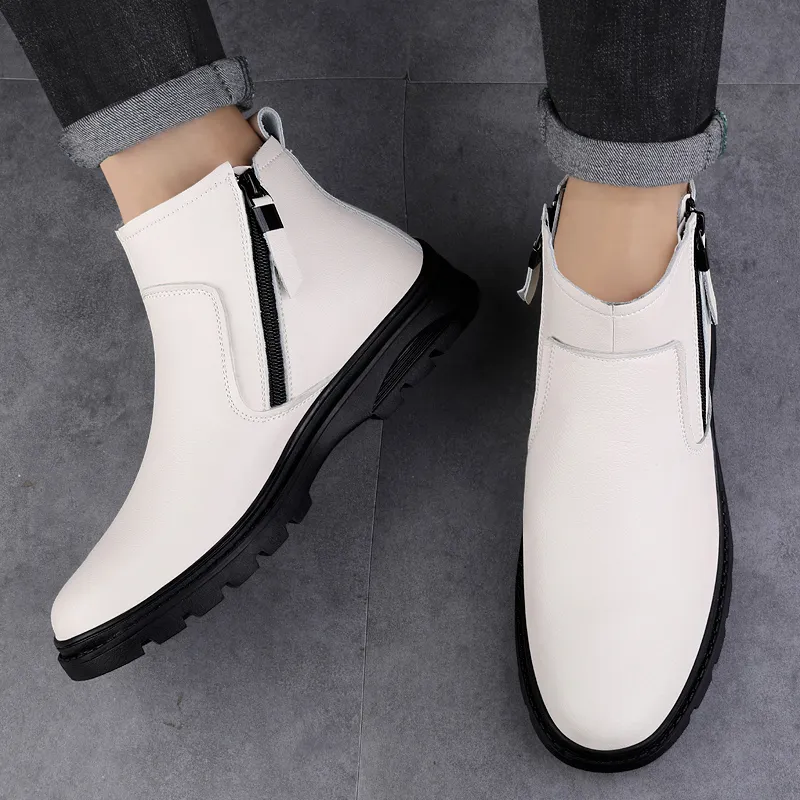 Genuine Leather Mens Chelsea Ankle Boots with Side Zipper and Lace-Up  Closure, Flat Heel, White Dress Shoes for Winter from Dhgate Boots - price  194.69