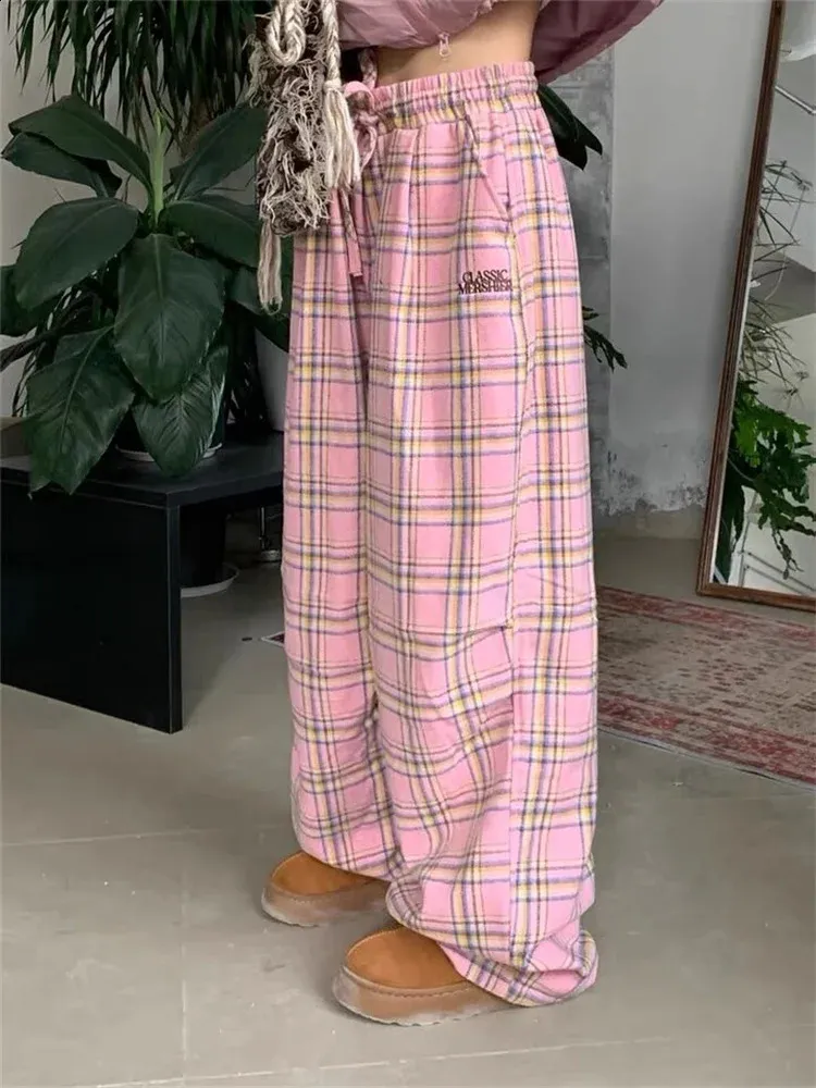 Pink Plaid Trousers, Y2K Aesthetic Checkered Pants | DHgate