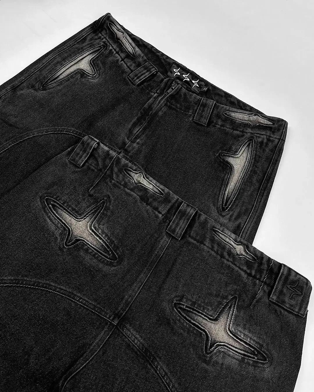 国内で当店のみ DETW - Gothic Flare Patch Denim Pants Black Hip Hop Punk Patch baggy jeans with Tear Pocket and