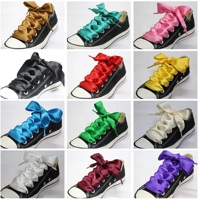 KALIONE 2 Pairs Satin Ribbon Shoelaces, 47 Inch Silk Shoestrings Flat Shoe Laces For