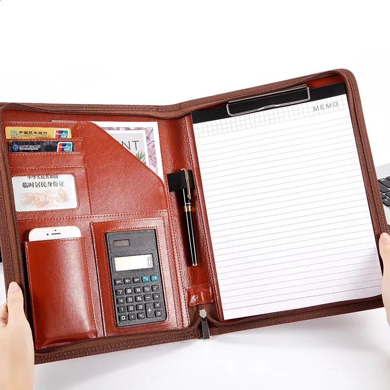 Handmade Leather File Folder A4 Business Contract Organizer With Zipper ...