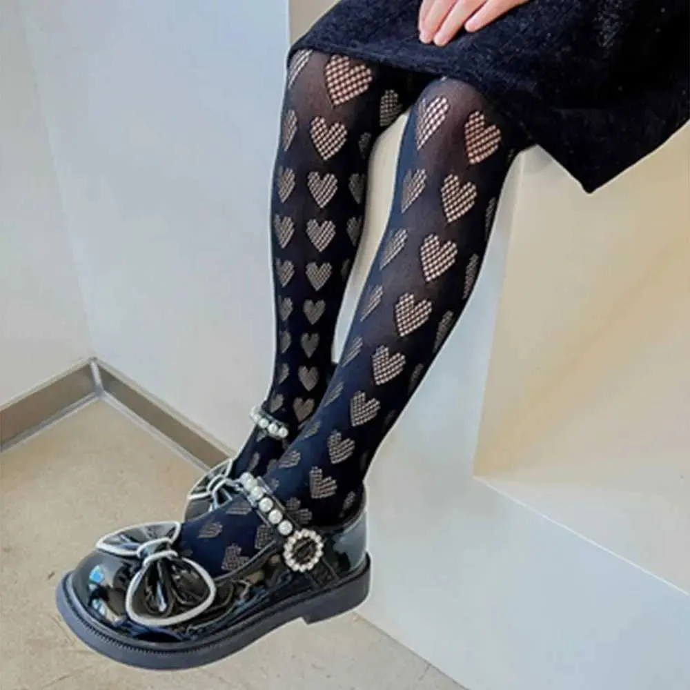 kids  pantyhose Heart-Shaped Lolita Children&#039;s women wearing black pantyhose -  Comfortable Solid Color Leggings for Children W240727
