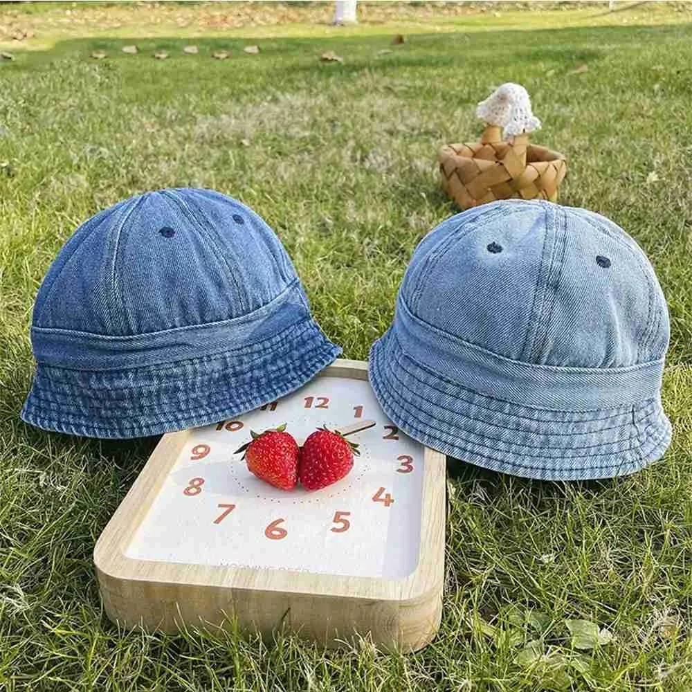 Korean Style Washed Denim Bucket Hat Infant Cap Panama Cap