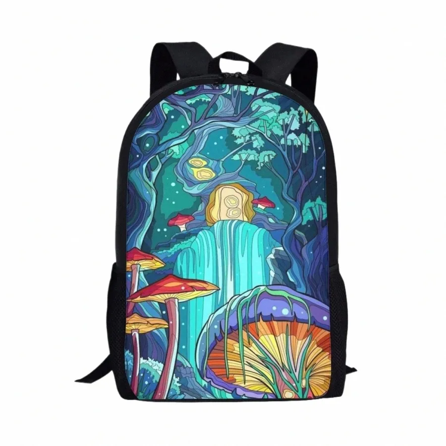 Mushroom Print Backpack: Trendy School Bag for Teens, Students