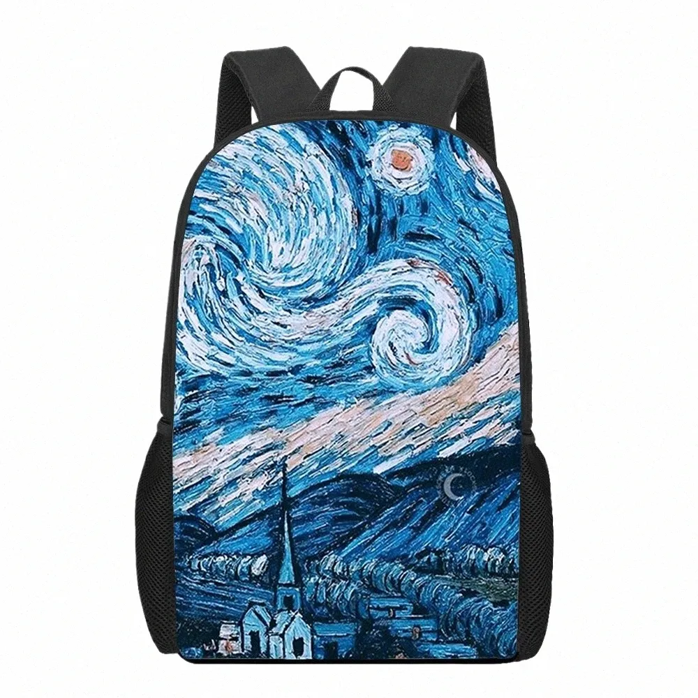 3D Printed Van Gogh Starry Night School Backpack, Large Capacity