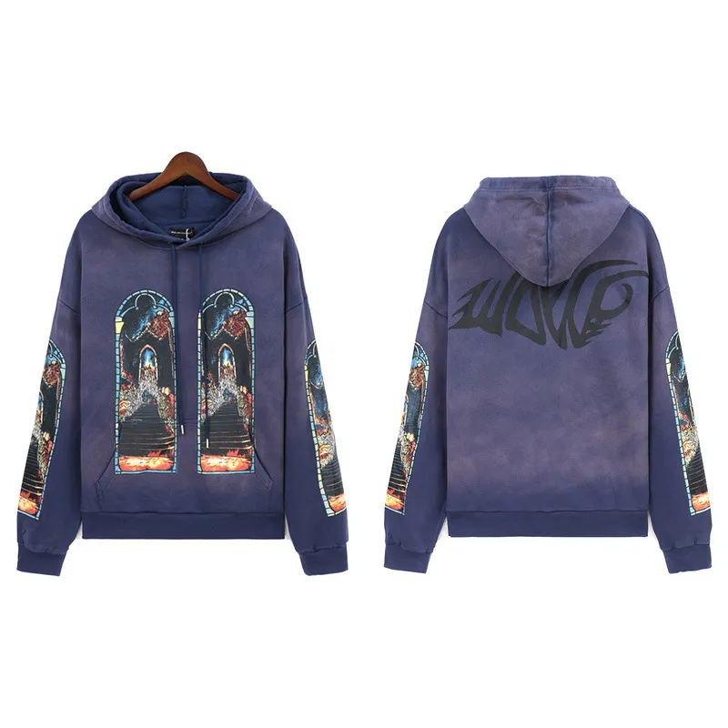 関税込★Project G/R★Mixed Printed Vintage Hoodie★Pale Blue Vintage Washed Blue Zip Up Sweatshirt - Grace and Lace