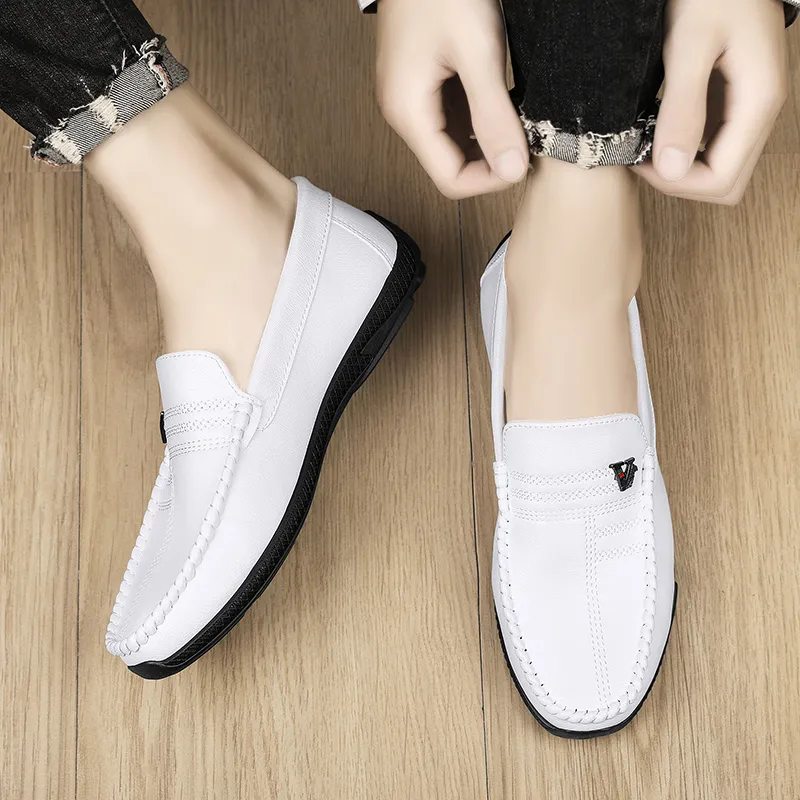 Neu Weiß Leder Casual Marke Schwarz Formale Kleid Designer Männer Loafer Atmungs Slip auf Fahren Schuhe_voghion.com