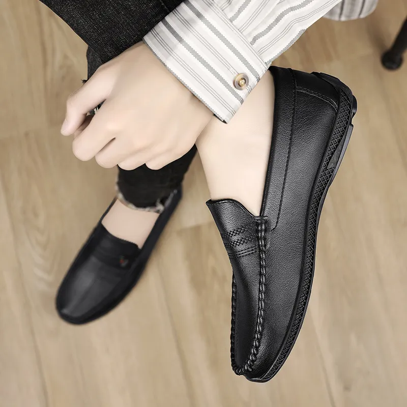 Neu Weiß Leder Casual Marke Schwarz Formale Kleid Designer Männer Loafer Atmungs Slip auf Fahren Schuhe_voghion.com