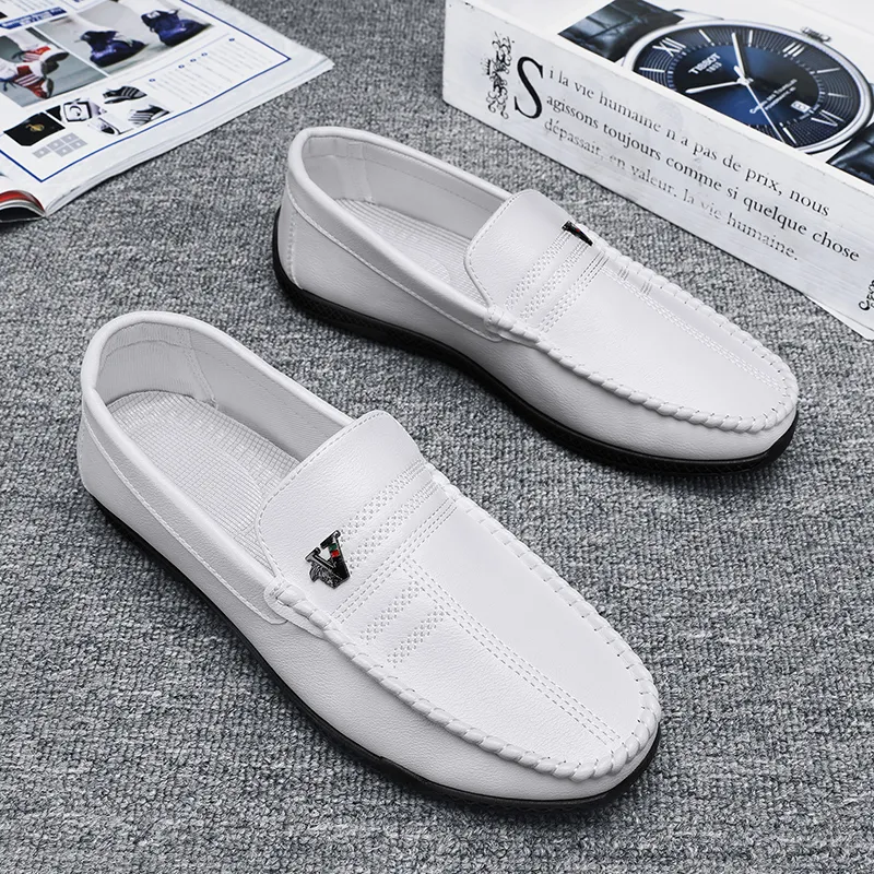 Neu Weiß Leder Casual Marke Schwarz Formale Kleid Designer Männer Loafer Atmungs Slip auf Fahren Schuhe_voghion.com