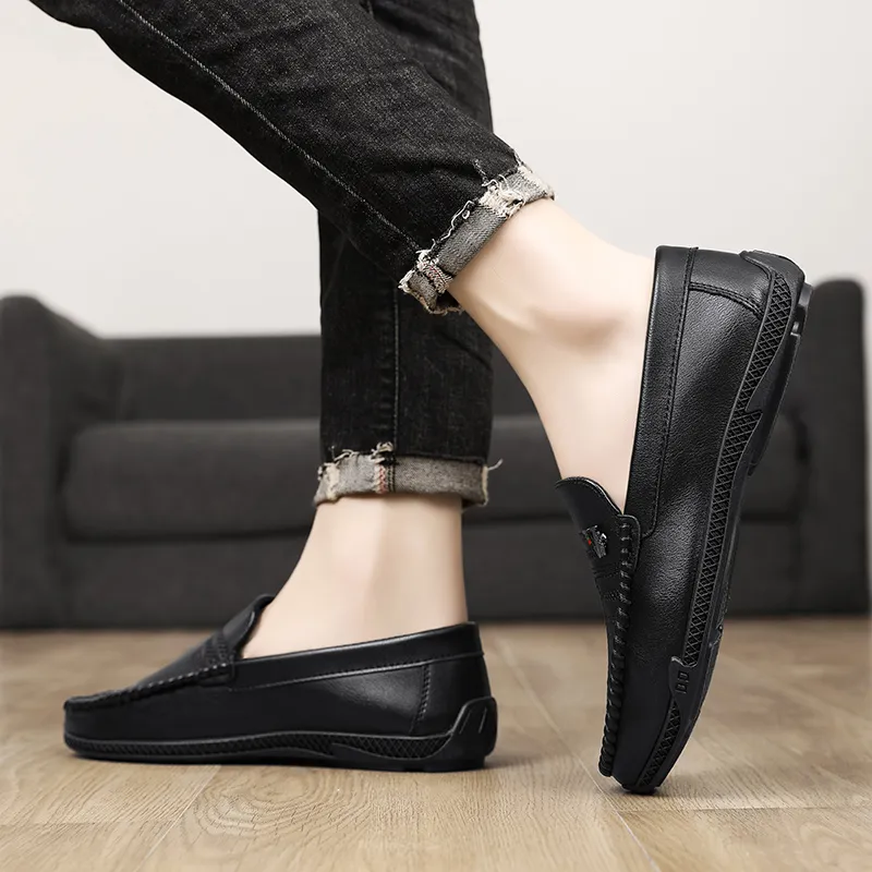 Neu Weiß Leder Casual Marke Schwarz Formale Kleid Designer Männer Loafer Atmungs Slip auf Fahren Schuhe_voghion.com